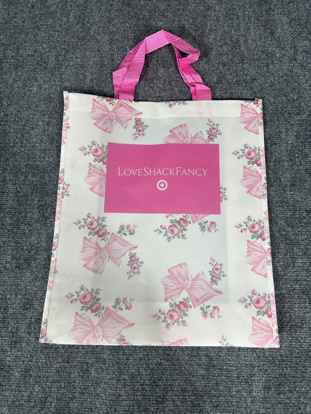 LoveShackFancy x Target Pink Floral Reusable Tote Shopping Gift Bag 14x16